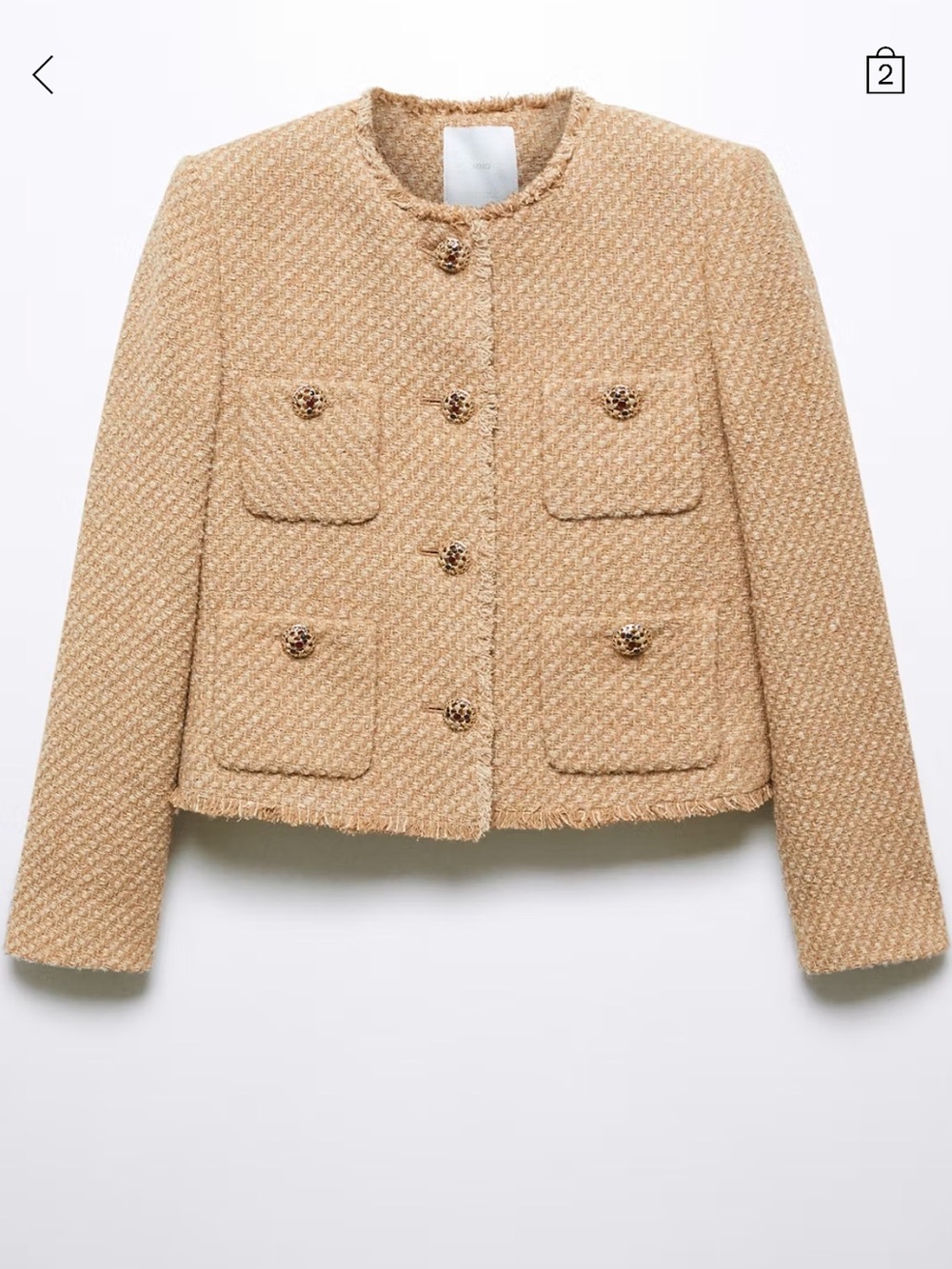 Viral Mango MNG Beige Tweed Jewel Pocket Jacket - Women (soldout online)